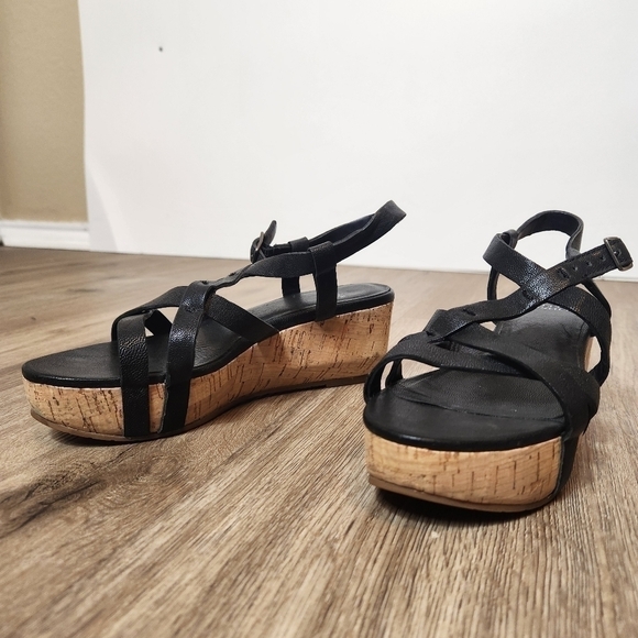 Eileen Fisher Strappy Black Cork Wedges in Size 5 - Picture 5 of 12